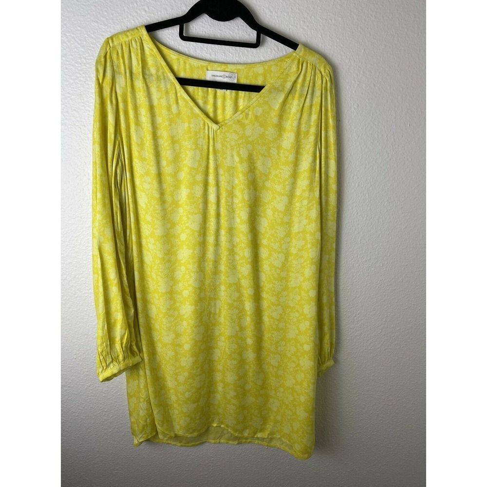 Treasure & Bond Women's Size S Yellow V-Neck Long Sleeve Floral Dress